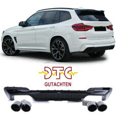 Diffusor X3M 4-Rohr Schwarz Glanz Endrohre Auspuffblenden BMW X3 G01 2017-2020 + DTC CH-Gutachten