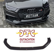 Frontspoiler V1 Maxton Schwarz Glanz DTC Fussgängerschutz Audi RS3 8V Facelift Frontlippe
