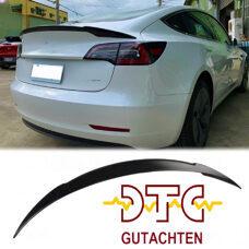 Heckspoiler V-Typ Mit DTC Gutachten Schwarz Glanz Tesla Model 3 Kofferraum Hecklippe